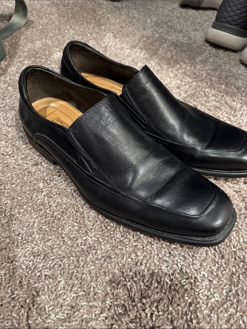 Johnston & Murphy Black Leather Slip-On Loafers